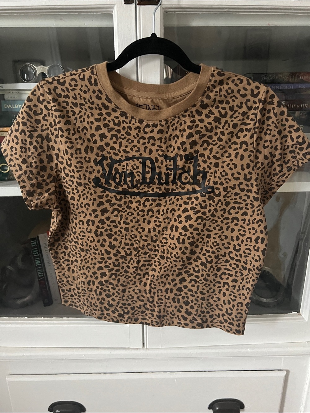 Von Dutch Leopard Print baby Tee with Logo - Tan/Black